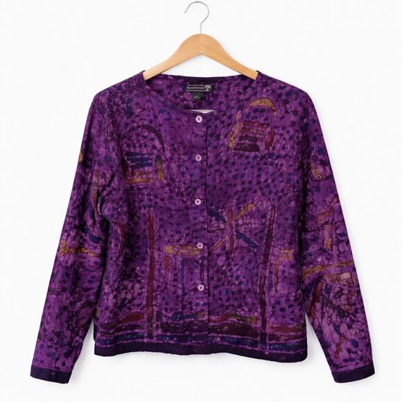 Nnamdi Ibenagu Tops - Spirit of Courage Nnamdi Ibenagu Top Womens L Purple African Batik Art to Wear